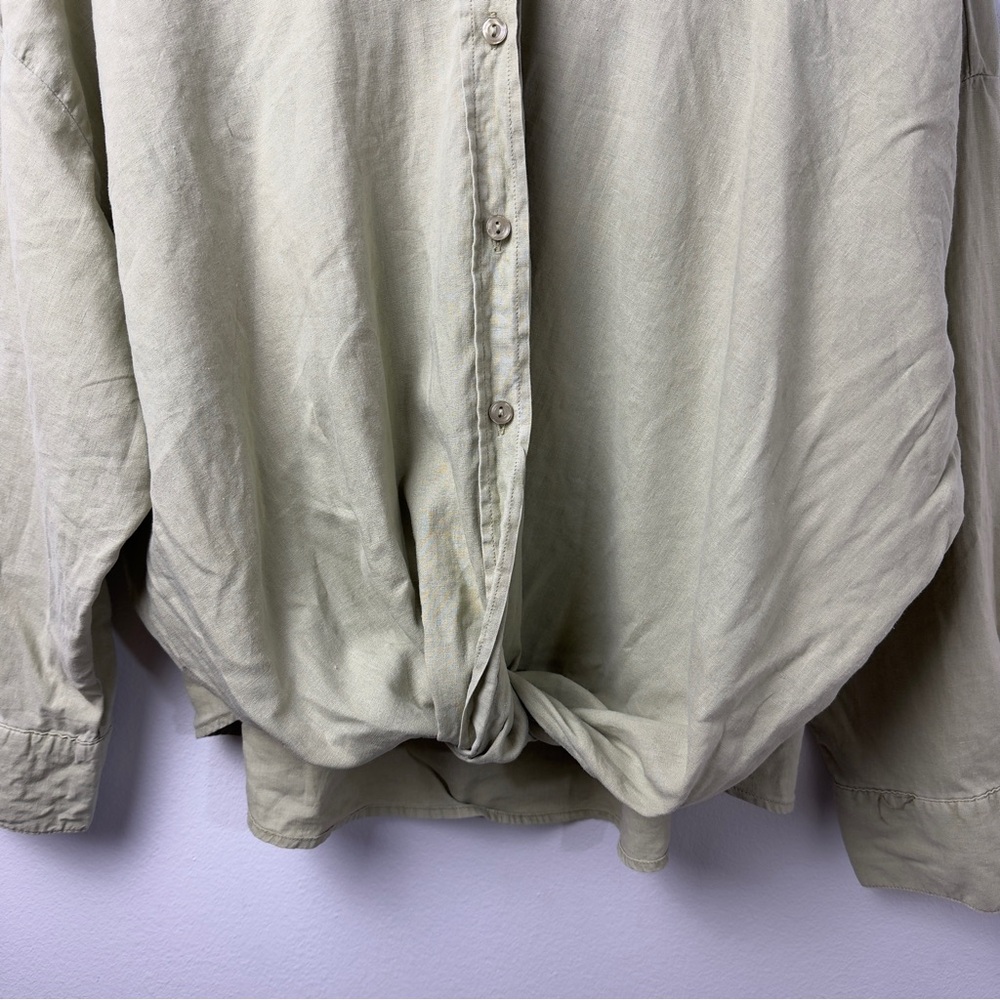Young Fabulous & Broke Sage Green Linen Button Down Twist Front Top M - Picture 4 of 7